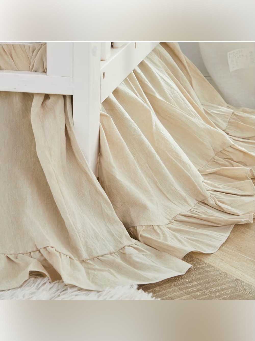 Crib Bed Skirt Dust Ruffle Neutral Beige Farmhouse